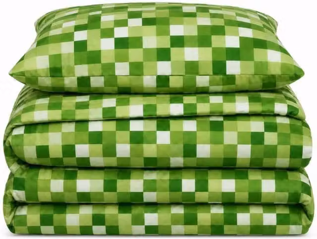 Velosso Green Checked Duvet Cover and Pillowcase Set, Single, W: 90 cm, H: 200 cm