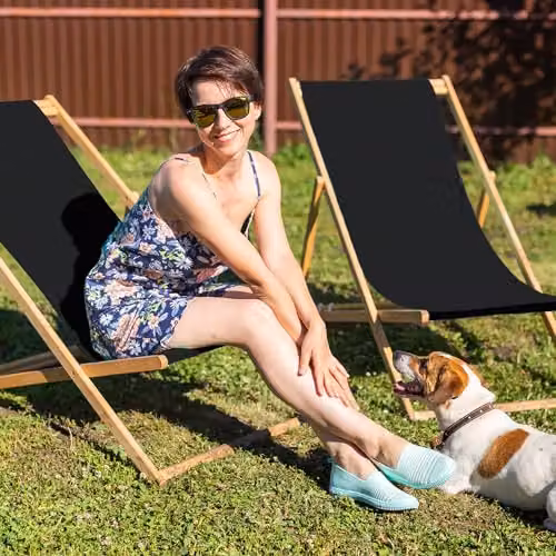 Premier Housewares Beauport Folding Wooden Deck Chair with Armrests, Black, W/D/H: 59 x 105 x 59 cm – 2