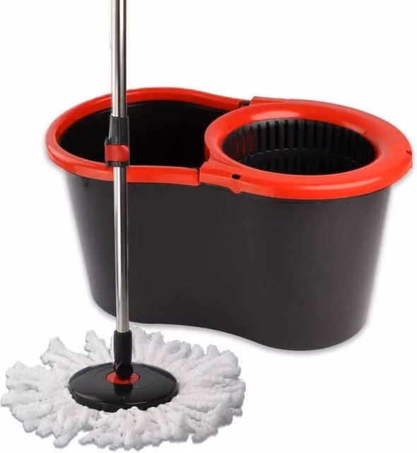 PAWNORA 360 Rotating Spin Mop Bucket Set with 2 Microfibre Heads in Black – 1