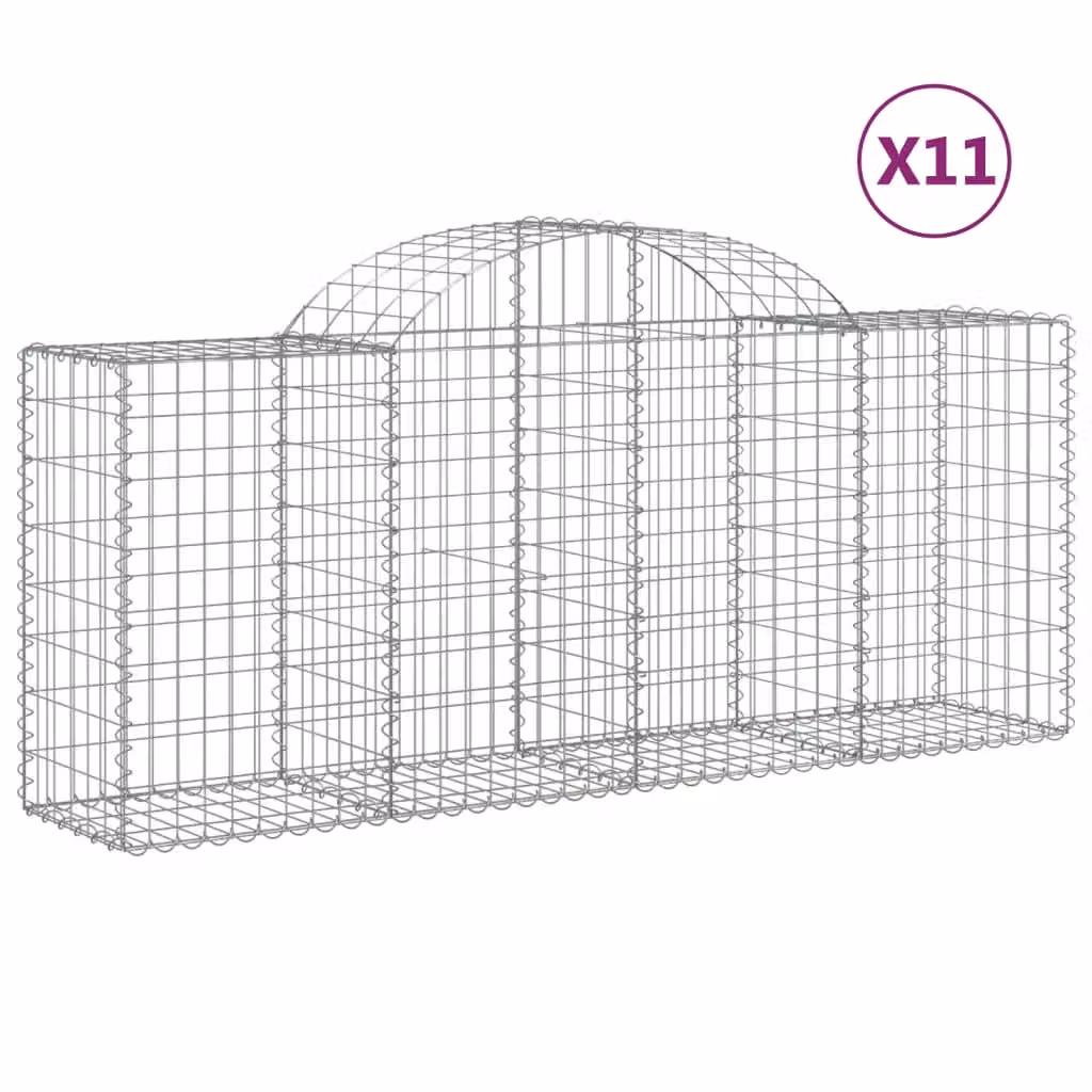 Berkfield Home Arched Gabion Baskets, 11 Piece Set, Silver Galvanised Steel, W: 200 cm, D: 50 cm, H: 80-100 cm – 2