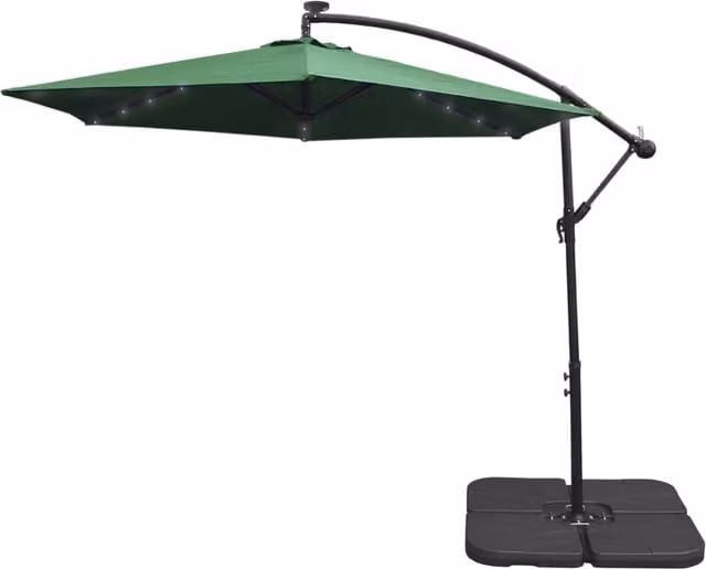 Monster Shop Green 3m LED Cantilever Parasol with Plain Base