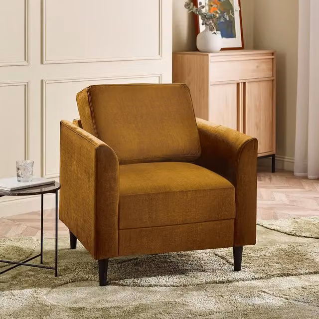 FurnitureboxUK Logan Orange Fabric Armchair with Solid Wood Frame – 1