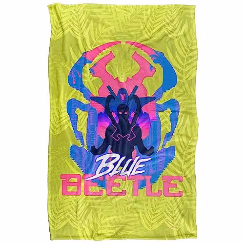Warner Bros. Blue Beetle 2023 Beetle Palm Silhouettes Super Soft Fleece Throw Blanket, Blue and Multicolour, W: 91 cm, D: 147 cm – 1