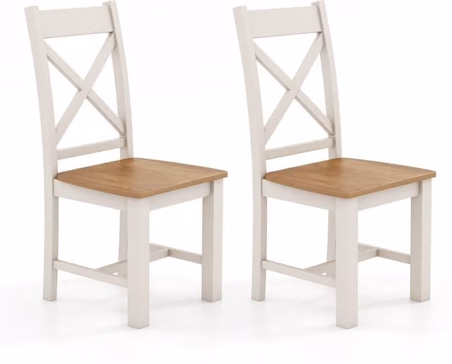 COSTWAY Set of 2 Modern Rubberwood Dining Chairs in Brown and White