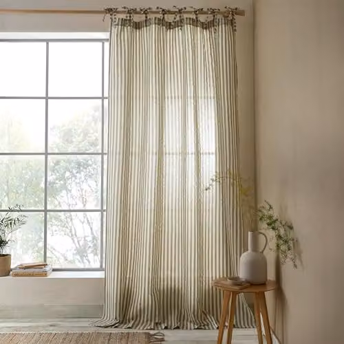 Pineapple Elephant Zanzibar Woven Stripe Green Voile Curtain Panel W: 140 cm, H: 229 cm