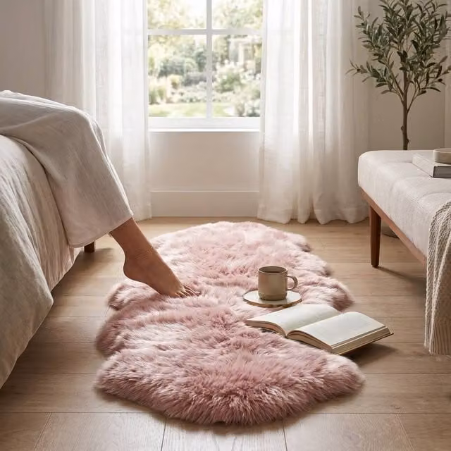Infinity Leather Large Natural Wool Sheepskin Rug, Pink, W: 180 cm, D: 60 cm