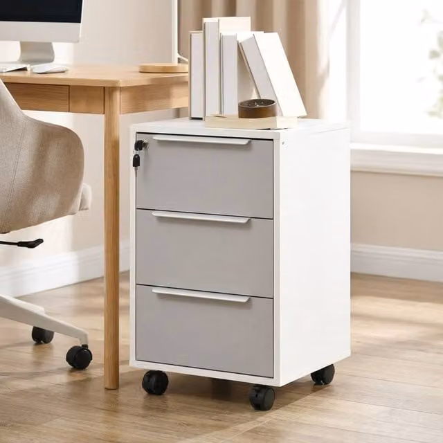 STILVORA 3 Drawer Locking Filing Cabinet with Castors in Grey
