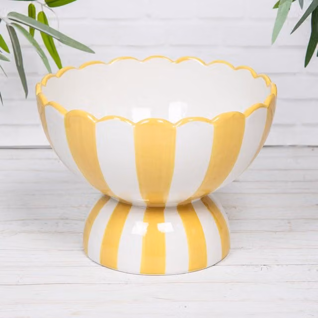 Annibells Striped Ceramic Round Serving Bowl in Green, Yellow, Blue and White