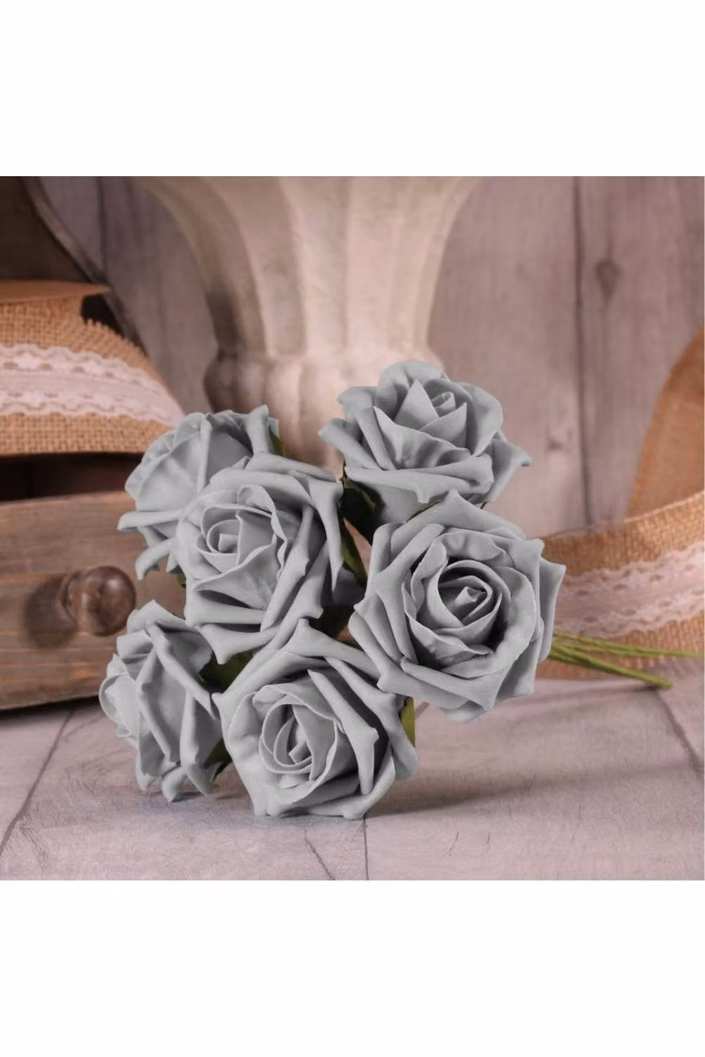 KDMD 4 Pack of Grey Foam Tea Roses for Weddings – 3
