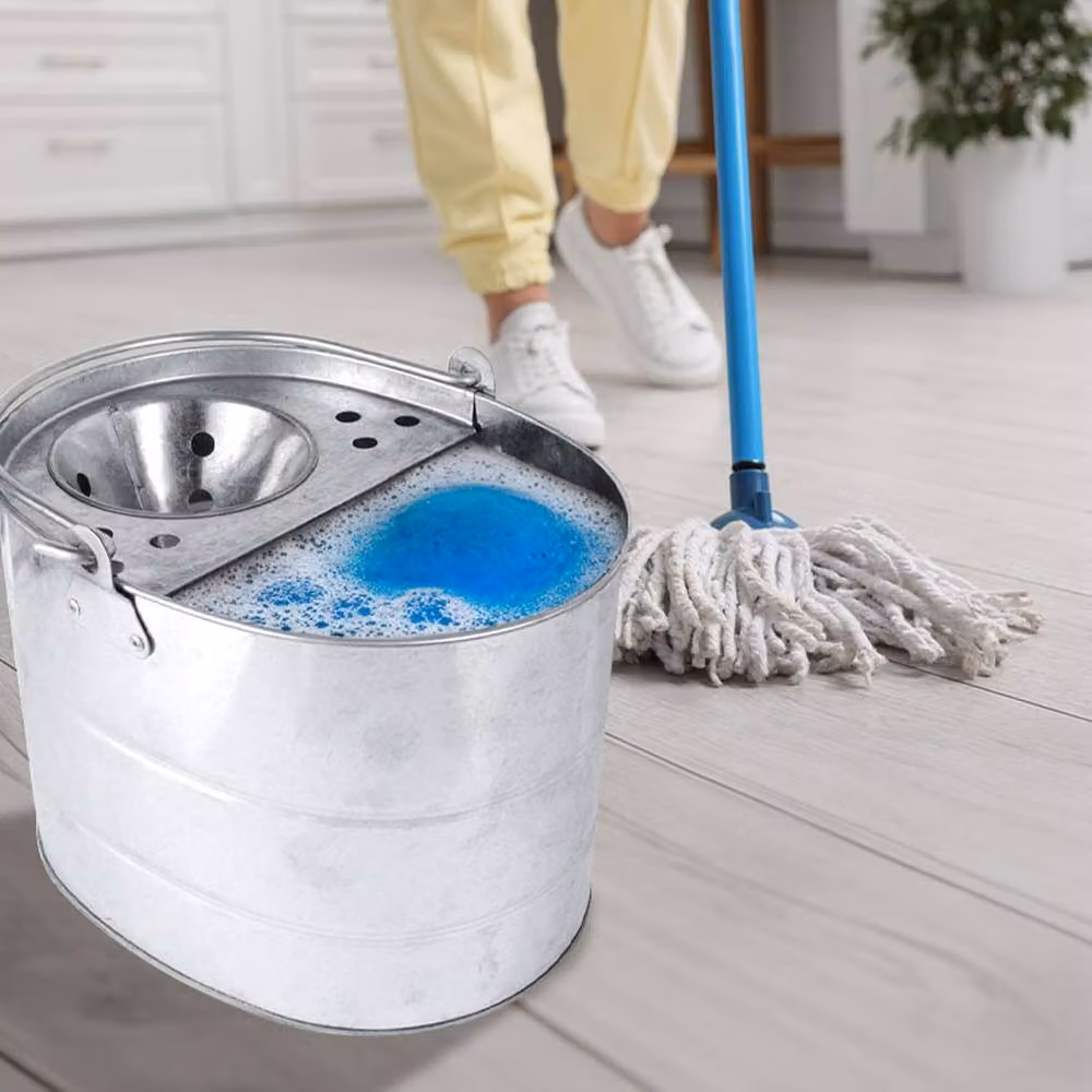 BARGAINS-GALORE Heavy Duty Galvanised Metal Mop Bucket and Wringer, 16 Litre, Metallic Silver – 2
