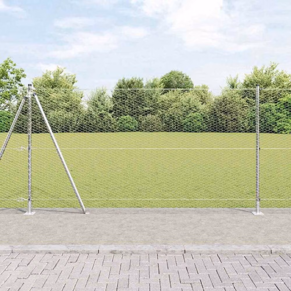 Berkfield Home Hexagon Fence in Silver Galvanised Steel, H: 120 cm x L: 50 m – 1