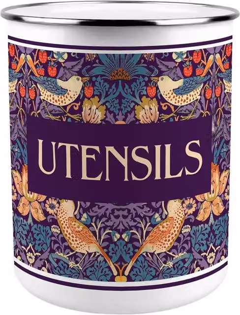 Purely Home Strawberry Thief Round Ceramic Kitchen Utensil Holder, Purple