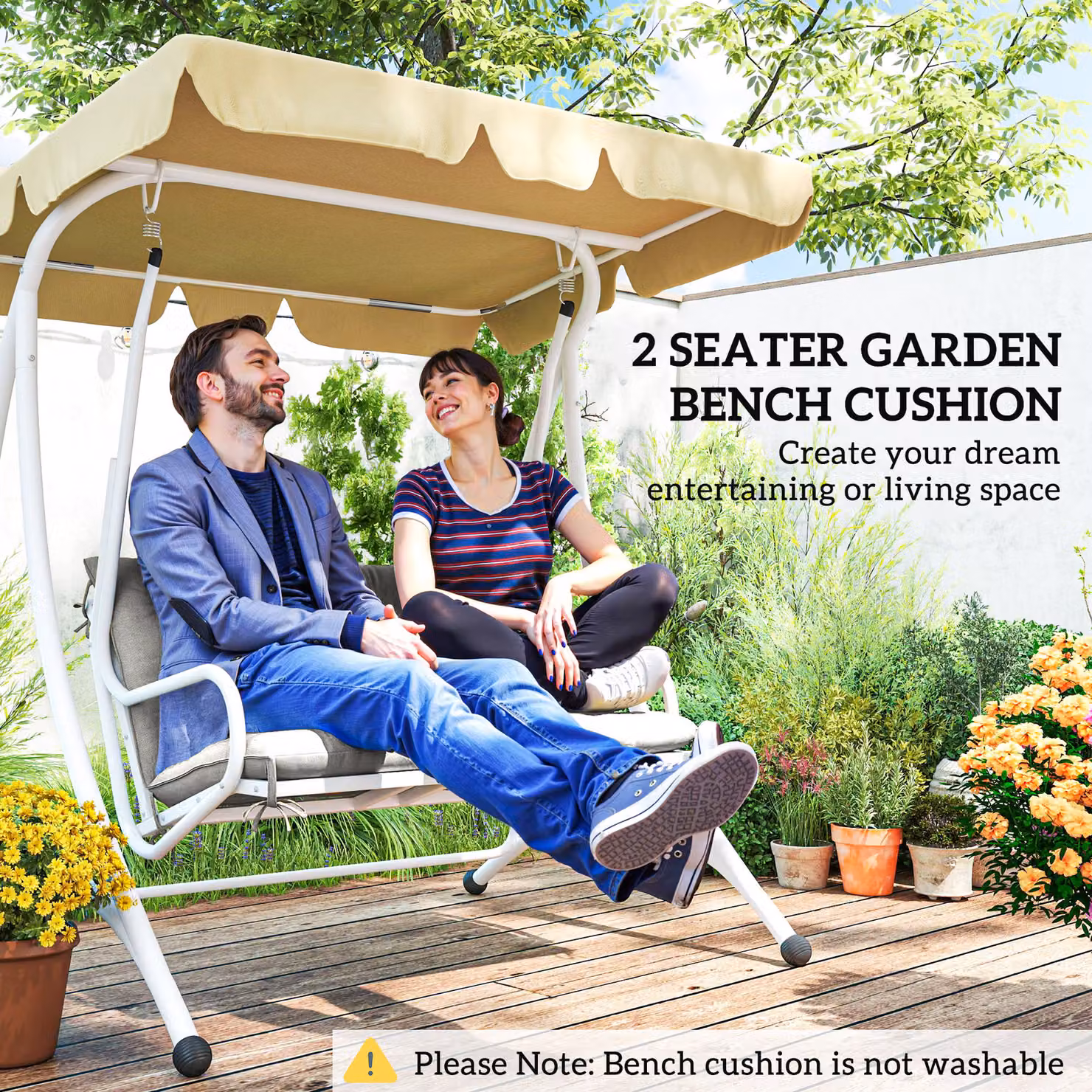 Outsunny 2 Seater Bench Pad with Back and Ties, Light Grey, W: 98 cm x H: 100 cm – 5