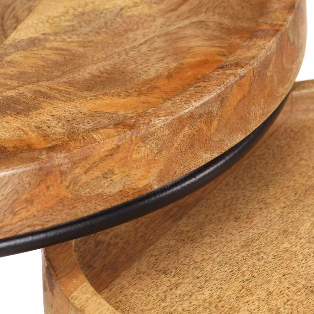Berkfield Home 2 Piece Round Nested Coffee Table Set in Brown Solid Mango Wood and Steel – 2
