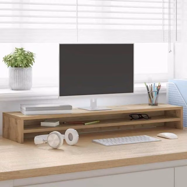 Berkfield Home Artisan Oak Monitor Stand in Brown, W/D/H: 100 x 24 x 13 cm