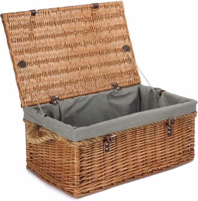Red Hamper Double Steamed Rope Handled Trunk with Grey Lining in Brown, W/D/H: 61 x 40 x 29 cm