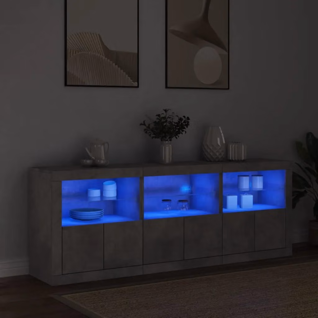 Berkfield Home Modern Sideboard with LED Lights in Concrete Grey, W: 181.5 cm, D: 37 cm, H: 67 cm – 3