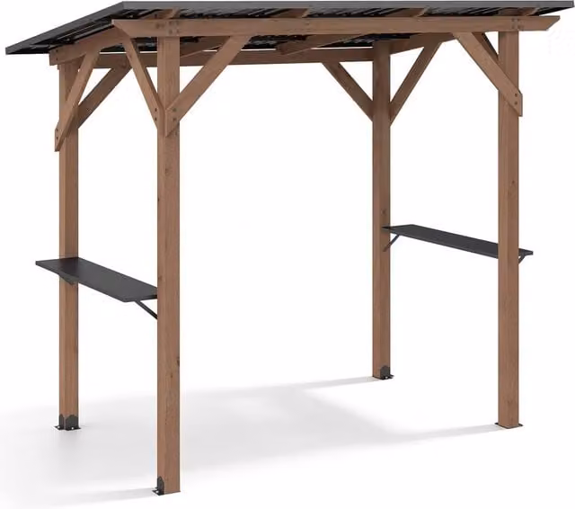 Costway Brown Cedar Wood BBQ Grill Gazebo with 2 Side Serving Shelves, W/D/H: 262.86 x 223.52 x 151.13 cm – 1