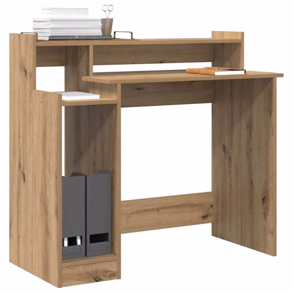 Berkfield Home Modern Writing Desk with Storage Shelf in Brown Artisan Oak Finish – 2