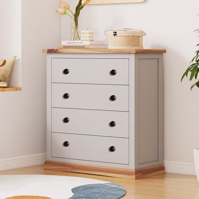 Cabinet Bits Bomporto 4 Drawer Chest in Light Grey with Gold Knobs