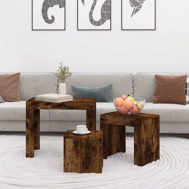 Berkfield Home Nesting Coffee Tables, 3 Piece Set in Smoked Oak Brown Engineered Wood – 1