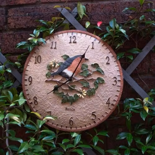 mysmartbuy Robin Bird Design Indoor or Outdoor Floral Wall Clock in Brown and Multicolour, Diameter: 30 cm