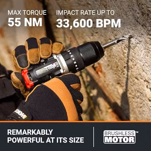 Worx WX355.1 20V Brushless Cordless Combi Impact Drill, 55Nm, Black – 3