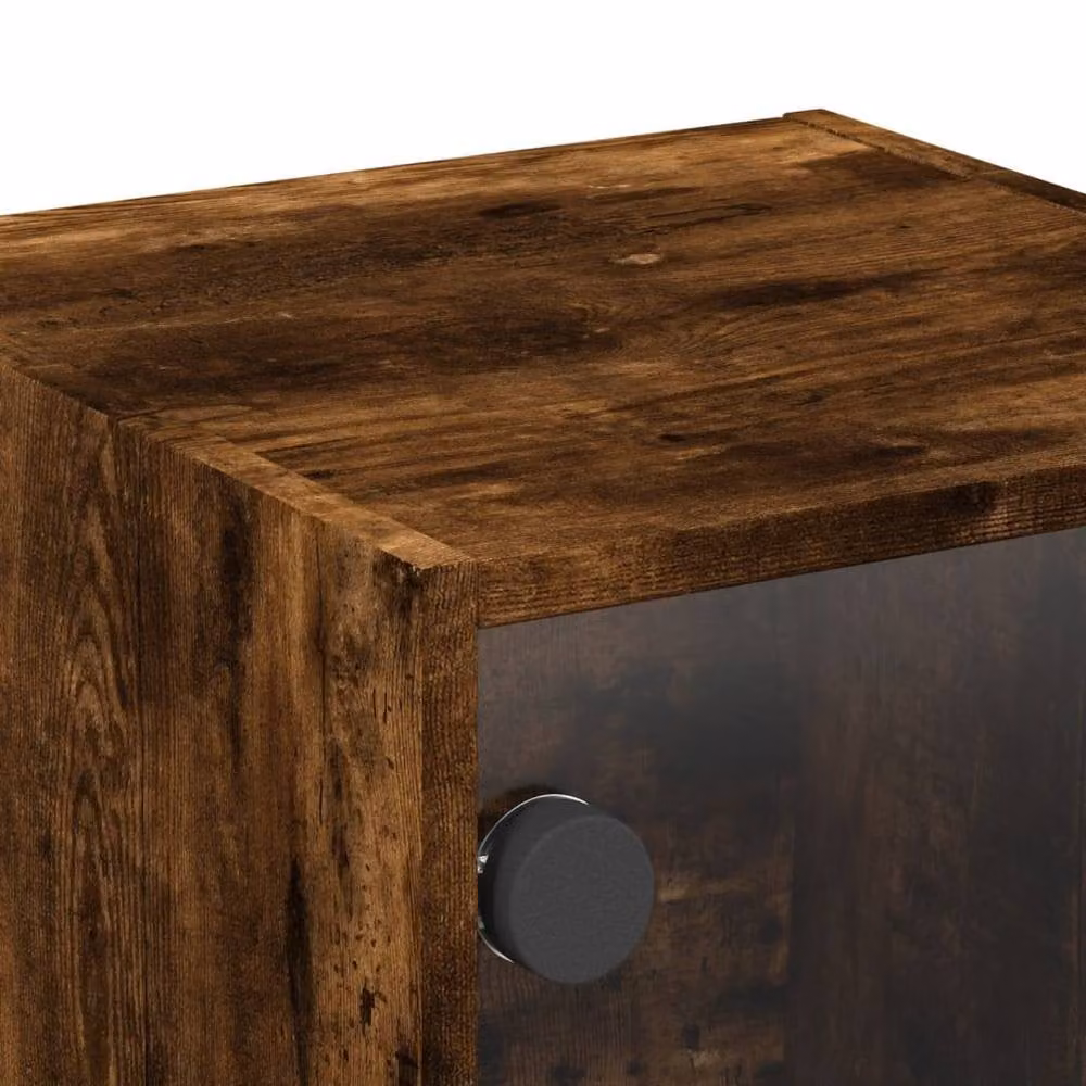 Berkfield Home Set of 2 Bedside Cabinets with Glass Doors in Smoked Oak Brown, W/D/H: 35 x 37 x 35 cm – 6
