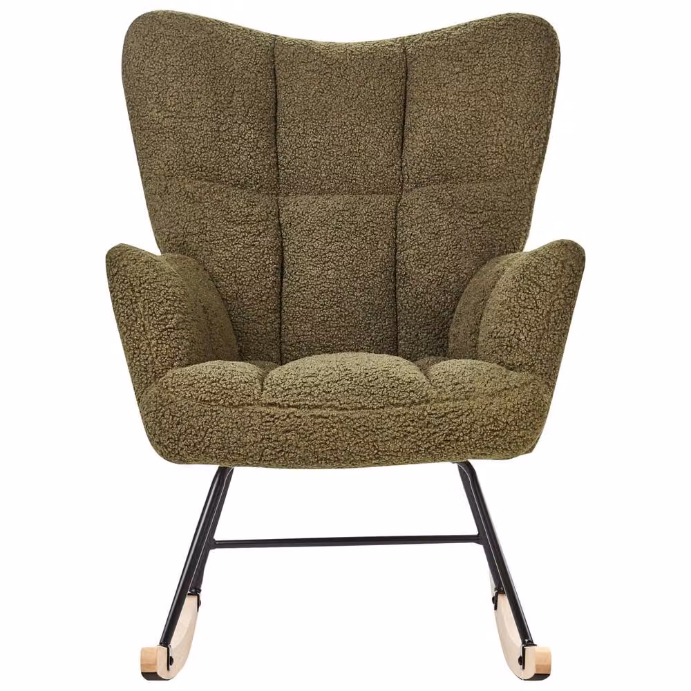 Wyld and Coco Green Bouclé Rocking Armchair with Rubberwood Legs – 4