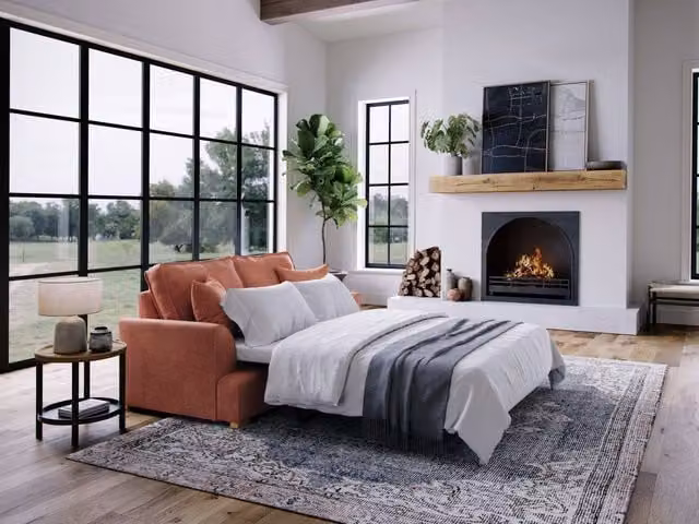 The Great Sofa Company Ophelia Red Chenille 2 Seater Sofa Bed with Pull Out Frame and Scatter Cushions – 1
