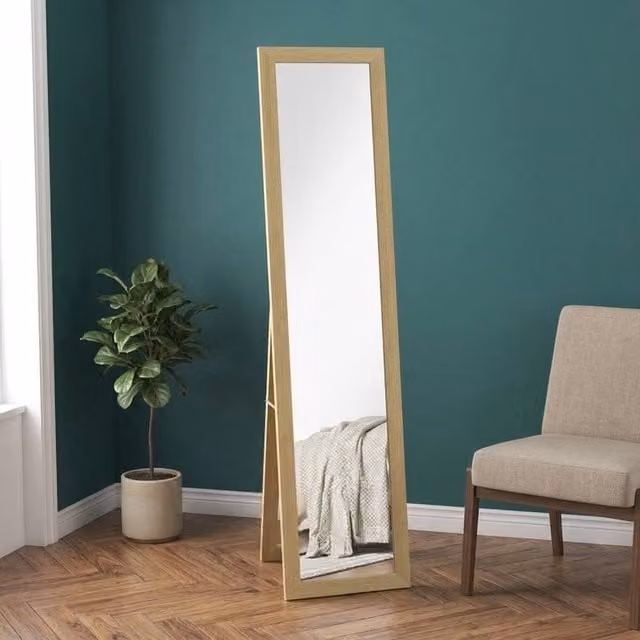 STILVORA Full Length Rectangular Mirror in Natural Wood, Freestanding or Wall Mounted – 1
