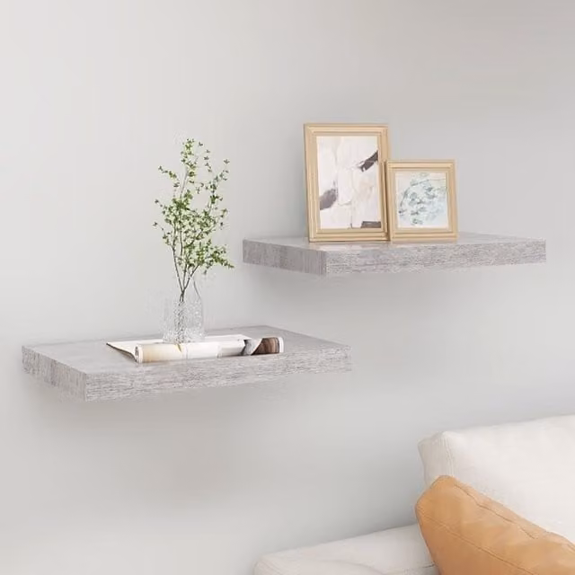 Berkfield Home Floating Wall Shelves, 2 Piece Set, Concrete Grey MDF, W: 40 cm, D: 23 cm, H: 3.8 cm
