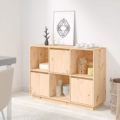 vidaXL Scandinavian Solid Wood Pine Sideboard in Brown and Beige, W/D/H: 110.5 x 35 x 80 cm – 2