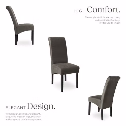 tectake Set of 4 Dining Chairs with Synthetic Leather Covers and Wood Legs in Grey – 4