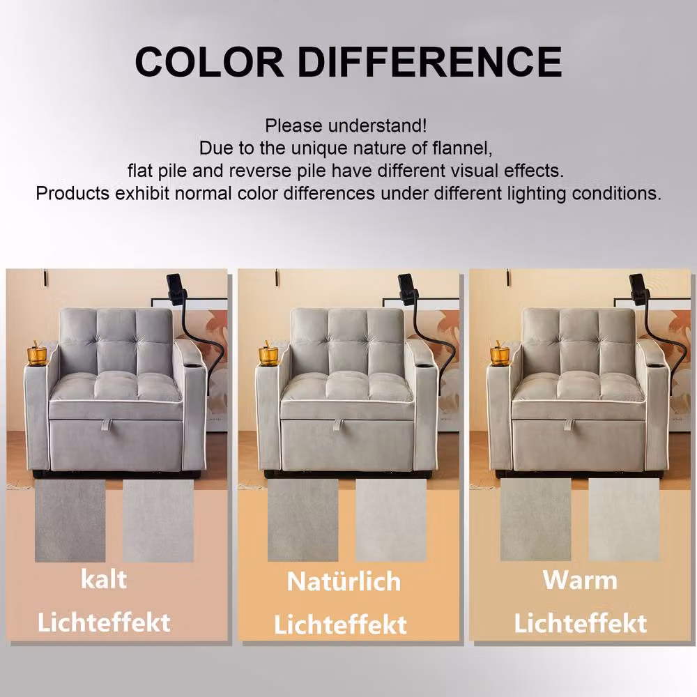 BTM 3-in-1 Expandable Single Sofa Bed with Drink and Phone Holders in Grey, W/D/H: 167 x 83 x 76 cm – 4
