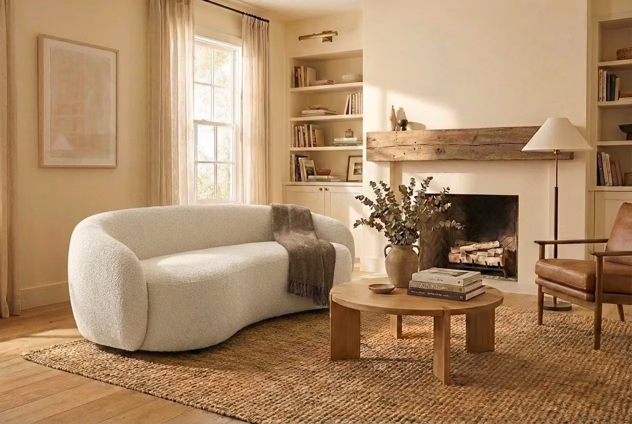Araco Atelier Noah 2 Seater Upholstered Bouclé Sofa in Vanilla Beige