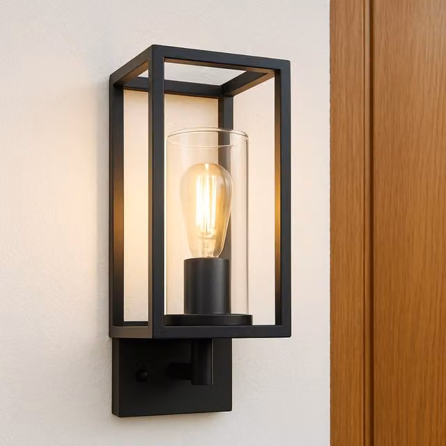CGC Chloe Modern Black Outdoor Wall Light with Transparent Glass Diffuser and E27 Up and Down Lighting