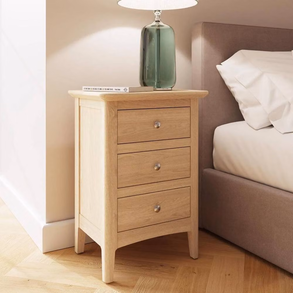 KORVIXA 3 Drawer Bedside Table in Light Oak Ash Wood with Dovetail Construction – 2