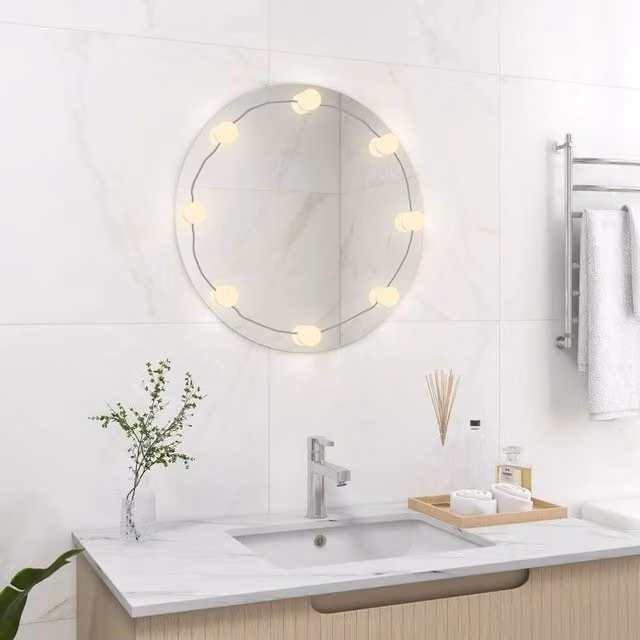 Berkfield Home Round Modern Wall Mirror with LED Lights in Silver