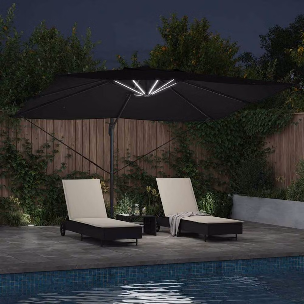 Berkfield Home Roma Cantilever Parasol with LEDs in Black Aluminium, W: 352 cm, D: 251 cm, H: 265 cm – 3