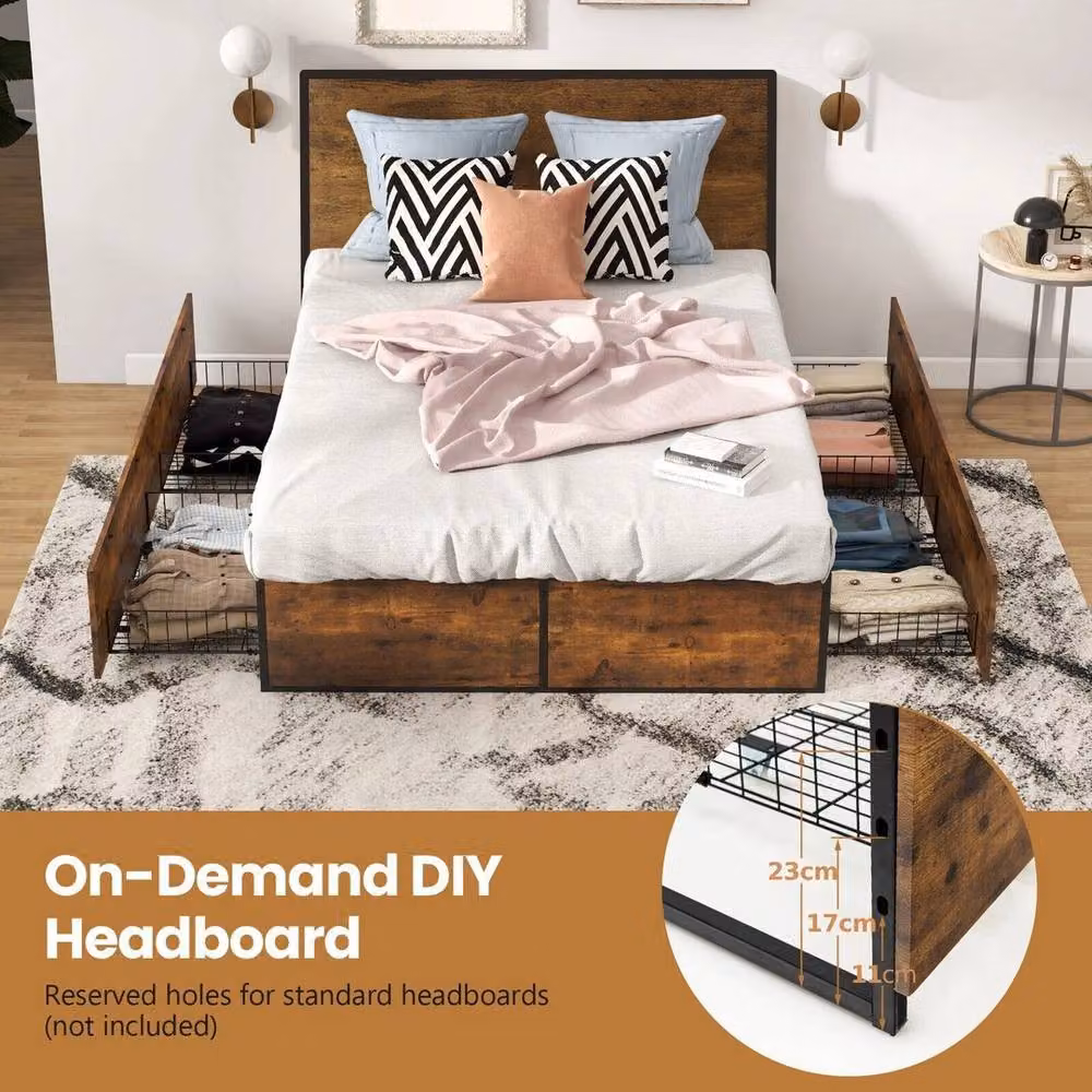 Kelvenix Small Double Industrial Metal Bed Frame in Brown, W/D/H: 120 x 200 cm – 5