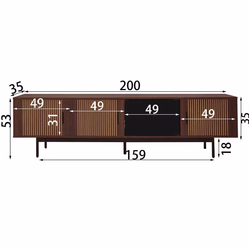 Merax Walnut Wood Lowboard TV Cabinet with Tempered Glass Door and LED Lighting, W: 200 cm, H: 53 cm, D: 53 cm – 2
