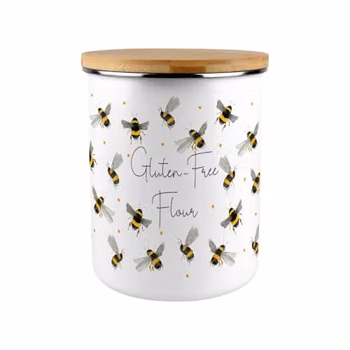 Purely Home White Enamel Flour Canister with Bamboo Lid