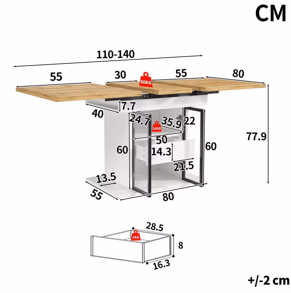 STILVORA Extendable Rectangular Dining Table with RGB LED and Storage in White and Transparent – 2
