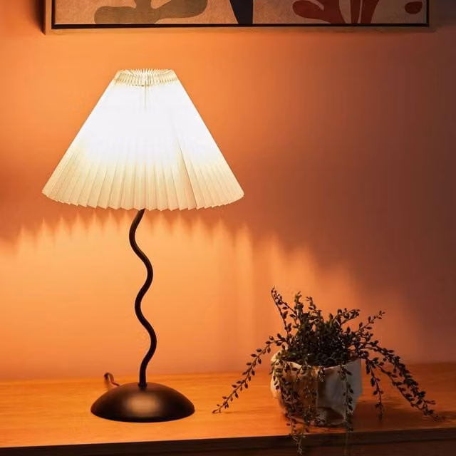 Wyld and Coco Vintage Table Lamp with Black Metal Base and White Fabric Shade