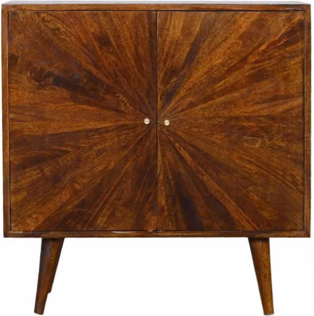 KDMK Chestnut Sunrise Mango Wood Cabinet with 2 Hinged Doors in Orange and Brown