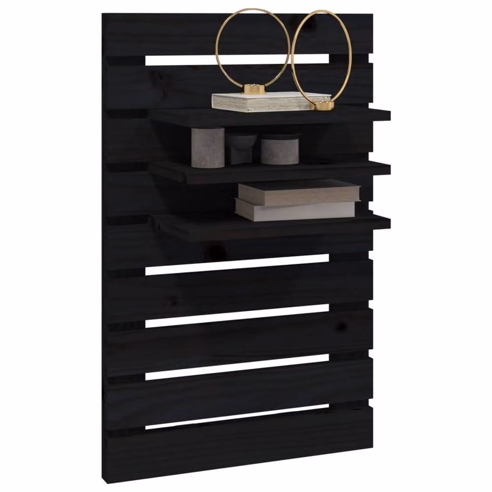 Berkfield Home Set of 2 Black Solid Pine Wall-mounted Bedside Shelves – 3