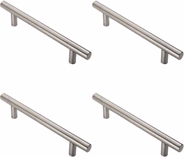 Loops 4x Straight T Bar Pull Handles in Brushed Satin Stainless Steel, Silver, Fixing Centres: 600 mm, Size: 775 x 30 mm