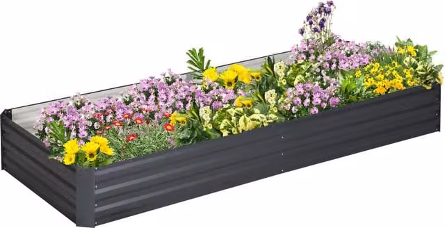 Outsunny Metal Raised Garden Bed Planter Box for Flowers and Herbs, Grey, W: 241 cm, D: 90.5 cm, H: 30 cm