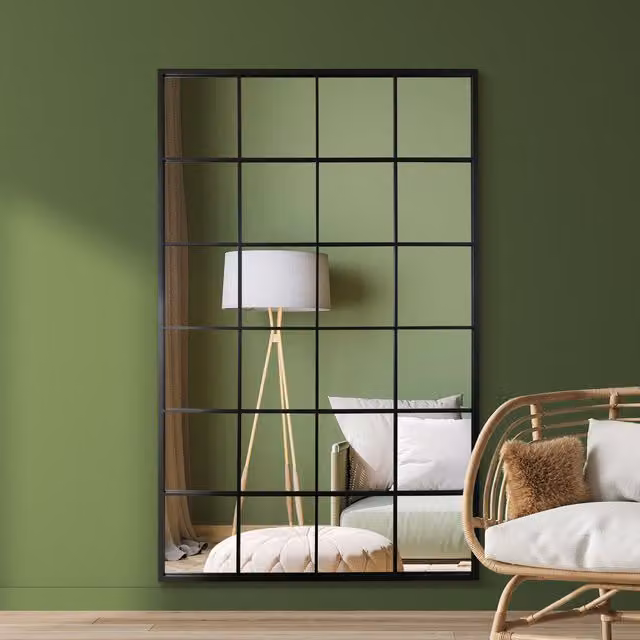 MirrorOutlet Fenestra Black Extra Large Window Leaner Wall Mirror, H: 174 cm, W: 110 cm